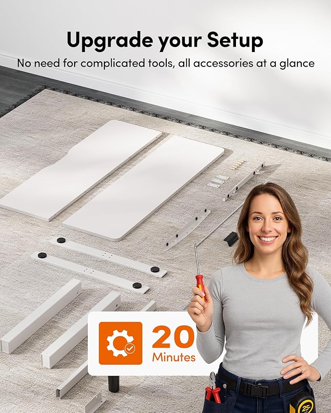 FEZIBO Standing Desk, 55×28 Inches Electric Height Adjustable, Sit Stand Up, Computer Office Desk with Splice Board, While Frame/While TOP