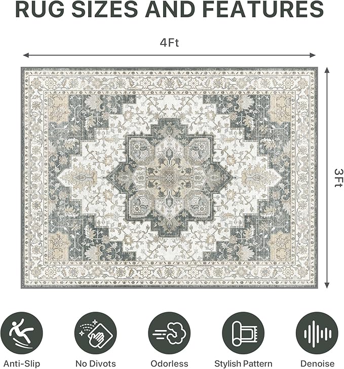 36"x48" Office Chair Mat for Hardwood Tile Floor, Under Desk Carpet Protector for Rolling Computer Chair Mat, Machine Washable Area Rug, Anti-Slip 1/5" Thick Low Pile Thin Vinyl Floor Mat, Grey