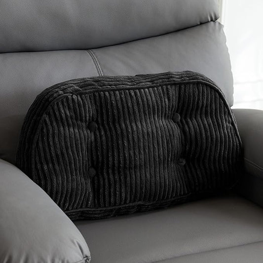 HIGOGOGO Lumbar Support Pillow for Recliner Chair/Accent Chair/Couch/Office Chair, Tufted Corduroy Back Support Cushion for Elderly, Recliner Cushions for Back Rest, Pain Relief, Reading, Black