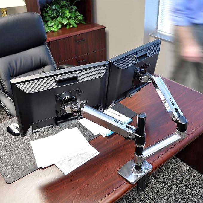 Ergotron – LX Vertical Stacking Dual Monitor Arm, VESA Desk Mount – for 2 Monitors Up to 24 Inches, 7 to 20 lbs Each – Polished Aluminum