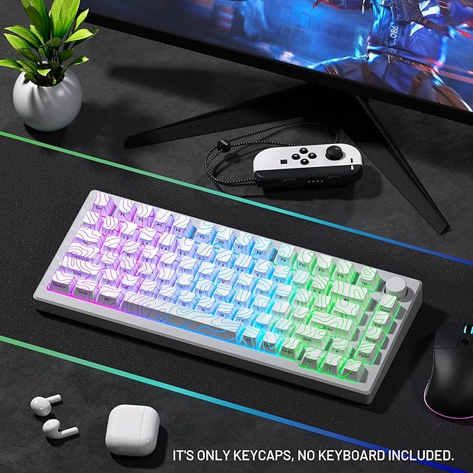 HITIME XVX Shine Through Keycaps with IMD Tech, Custom Keycaps 60 75 100 Percent, White Key Cap Set OEM Profile,118 Keys Side Printed for Mechanical Keyboard, Topographic