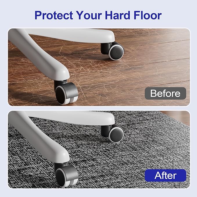 Delamu Office Chair Mat for Hardwood Floor, Non-Slip PVC Woven Computer Desk Chair Mat, 45"×53" Heavy Duty Hard Floor Protector for Rolling Chairs, Black & White, Not for Carpet
