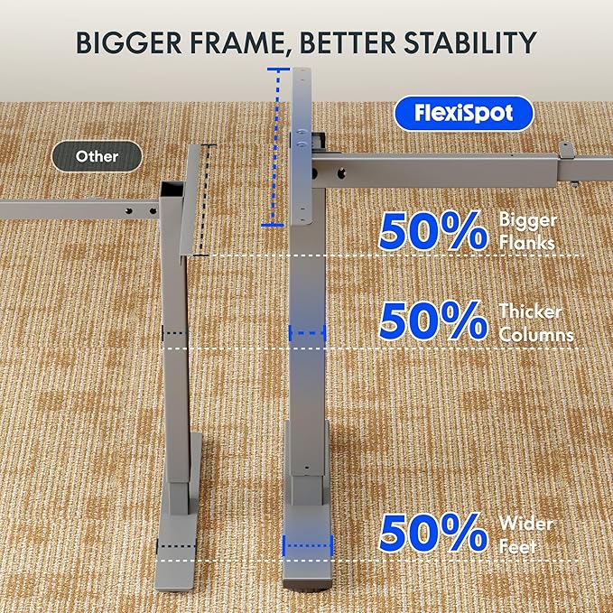FLEXISPOT EN1 Height Adjustable Standing Desk Frame, Electric Sit Stand Desk Base for Home and Office (Gray Frame Only)