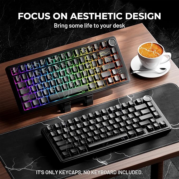 HITIME x XVX Lightning Keycaps 60 75 100 Percent - Shine Through Keycaps w/IMD Tech, for Mechanical Keyboards, Full 118 Key Set, OEM Profile, Lines Backlit, Side Printed - Black