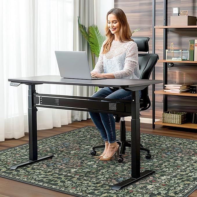 48"x60" Office Chair Mat for Hardwood Tile Floor, Under Desk Carpet Protector for Rolling Computer Chair Mat, Machine Washable Area Rug, Anti-Slip 1/5" Thick Low Pile Thin Vinyl Floor Mat, Moss Green