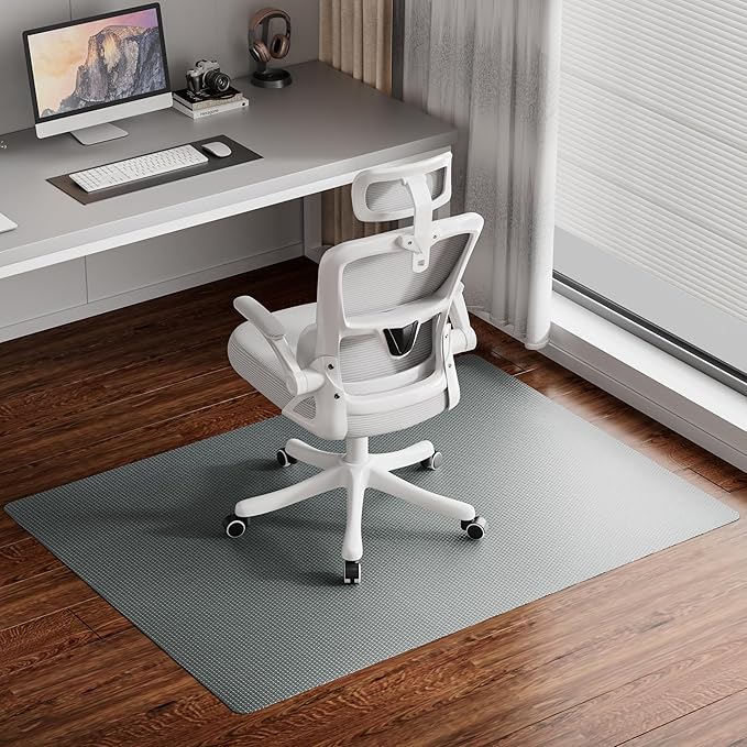 Delamu Office Chair Mat for Hardwood Floor, Heavy Duty Hard Floor Protector for Chairs, Anti-Slip PVC Woven 36"×48" Computer Desk Chair Mat for Home Office, Dark Gray