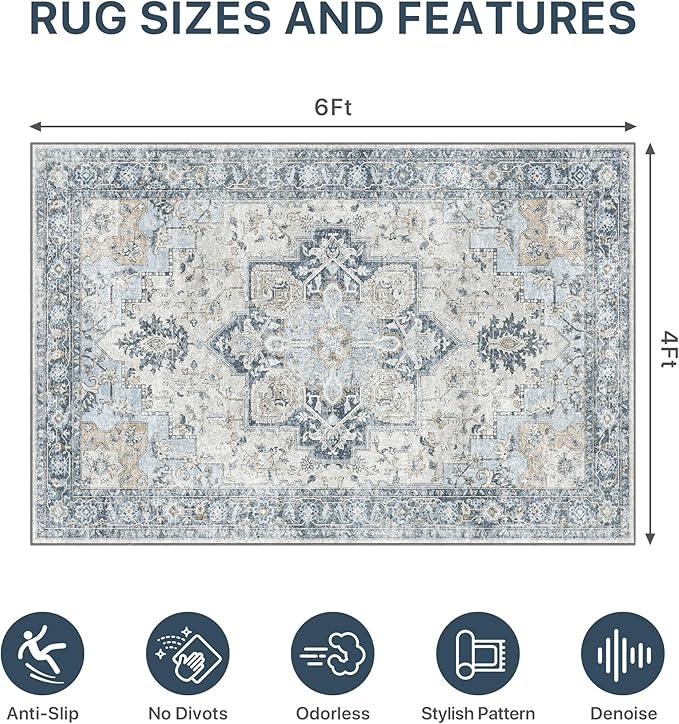 48"x72" Office Chair Mat for Hardwood Tile Floor, Under Desk Carpet Protector for Rolling Computer Chair Mat, Machine Washable Area Rug, Anti-Slip 1/5" Thick Low Pile Thin Vinyl Floor Mat, Blue