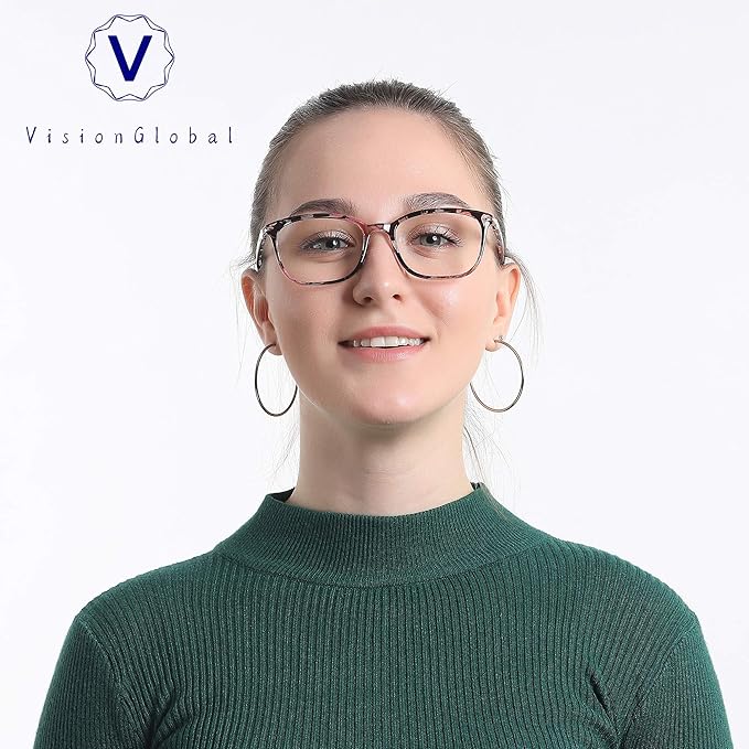 VisionGlobal 2 Pack Blue Light Blocking Glasses for Women Men, Stylish Square Frame(Pink+Leopard)