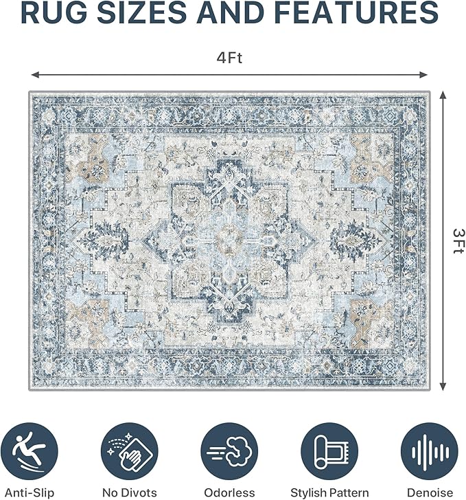 36"x48" Office Chair Mat for Hardwood Tile Floor, Under Desk Carpet Protector for Rolling Computer Chair Mat, Machine Washable Area Rug, Anti-Slip 1/5" Thick Low Pile Thin Vinyl Floor Mat, Blue