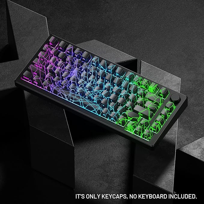 HITIME x XVX Spider Web Keycaps 60 75 100 Percent - Shine Through Keycaps w/IMD Tech, for Mechanical Keyboards, Full 118 Key Set, OEM Profile, Lines Backlit, Side Printed - Black