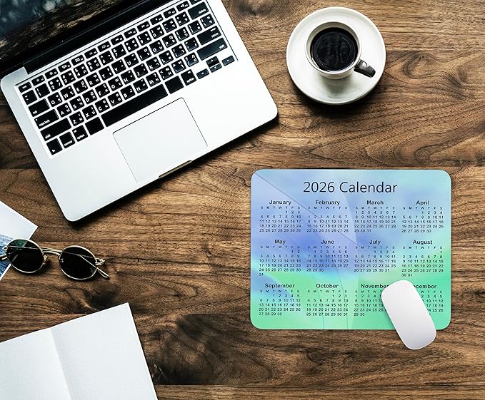 Calendar Mouse Pad, 2026 Geometric Calendar Horizontal Edition Gaming Mouse Mat with Custom Design, Non-Slip Rubber Base MousePads for Office Home Laptop Travel, 9.5"x7.9"x0.12" Inch