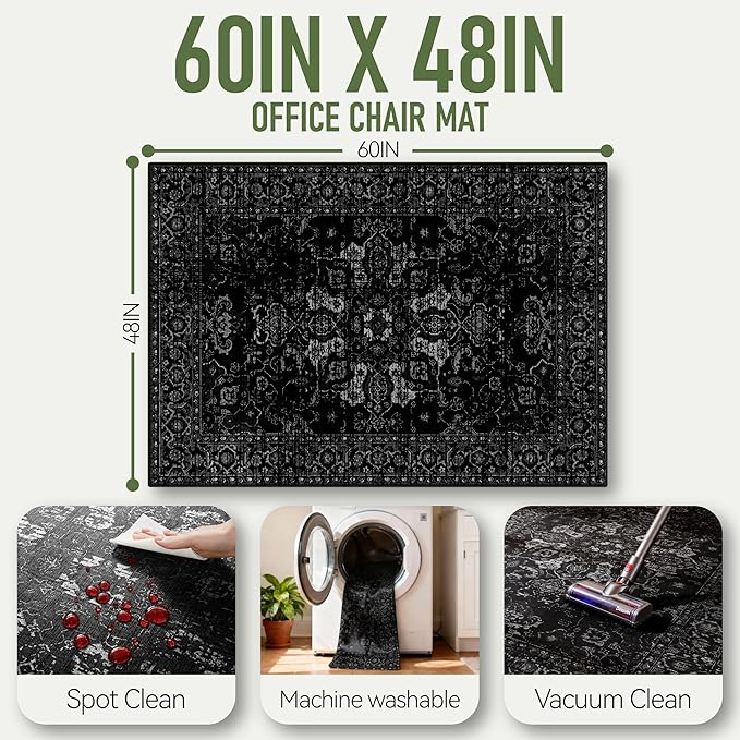 Office Chair Mat for Hardwood Floor, 48"x60" Desk Chair Mat for Home Office, Anti-Slip Under Desk Mat Rug for Rolling Chair,Floor Protector Washable Rugs for Gaming Chairs-Black Purple