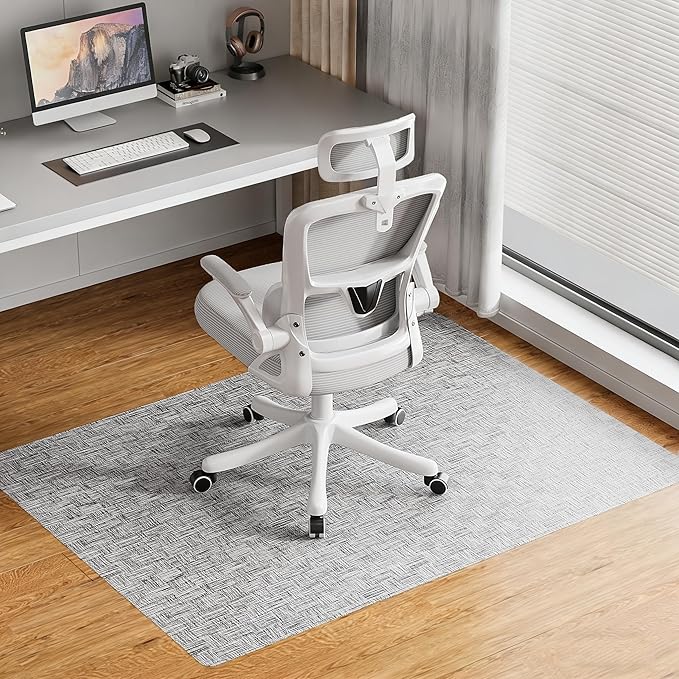 Delamu Office Chair Mat for Hardwood Floor, 45"×53" Non-Slip PVC Woven Computer Desk Chair Mat, Heavy Duty Hard Floor Protector for Rolling Chairs, Light Gray