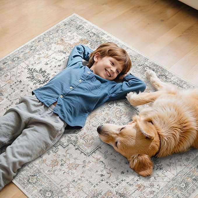 30"x48" Office Chair Mat for Hardwood Tile Floor, Under Desk Carpet Protector for Rolling Computer Chair Mat, Machine Washable Area Rug, Anti-Slip 1/5" Thick Low Pile Thin Vinyl Floor Mat, Taupe
