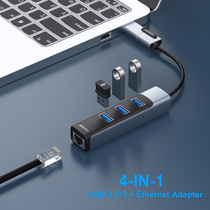 BENFEI 4in1 USB-C/USB 3.0 to Ethernet Adapter with 3*USB 3.0 Ports Compatible for iPhone 15 Series, MacBook Pro/Air 2023/2022/2021/2020/2019 and More