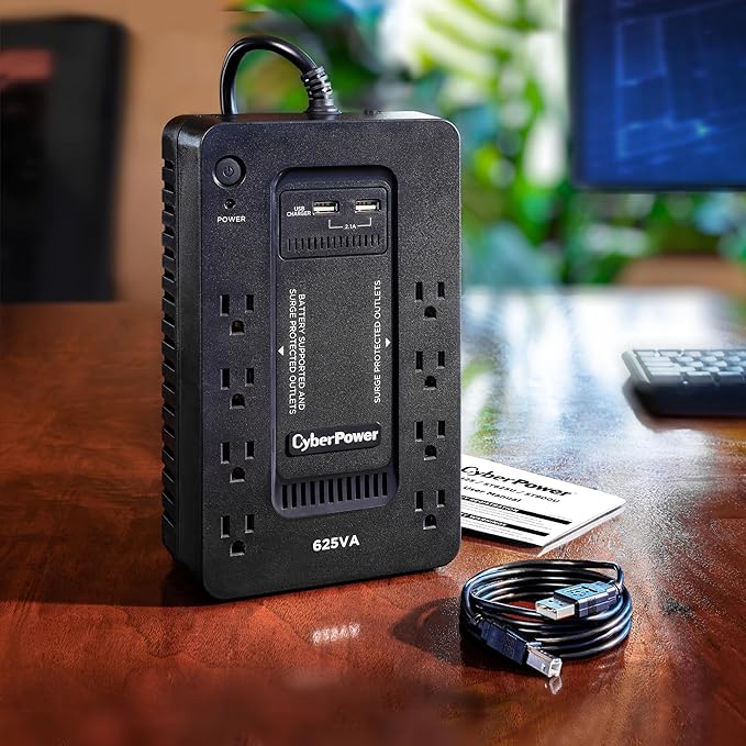 CyberPower ST625U Standby UPS Battery Backup and Surge Protector, 625VA/360W, 8 Outlets, 2 USB Charging Ports, Compact, UL Certified
