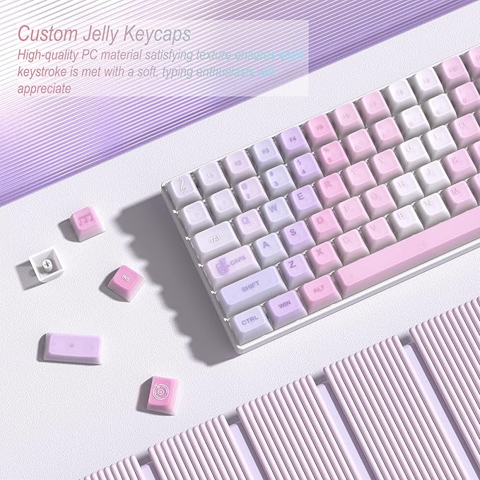 Womier Keyboard Keycaps Jelly - Shine Through keycaps, Transparent Clear Key Cap, Custom 60 65 75 100 Percent for Cherry MX, Outemu, Gateron Mechanical Keyboards (MDA Profile-Music)