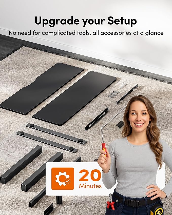 FEZIBO Standing Desk, 63×28 Inches Electric Height Adjustable, Sit Stand Up, Computer Office Desk with Splice Board, Black Frame/Black TOP