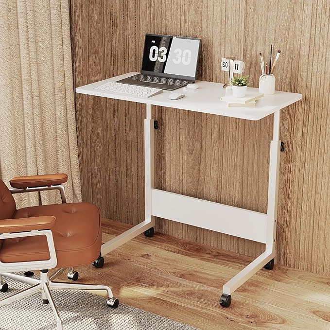 FCH Portable Computer Workstation, Standing Desk Adjustable Height, Small Computer Desk w/Rolling, Sit Stand Laptop Desk TV Tray for Bed Sofa Hospital Reading Eating, Rustic Brown, 23.6"