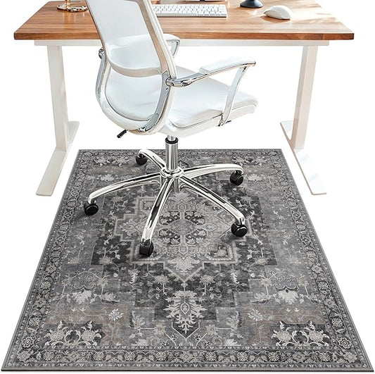 48"x60" Office Chair Mat for Hardwood Tile Floor, Under Desk Carpet Protector for Rolling Computer Chair Mat, Machine Washable Area Rug, Anti-Slip 1/5" Thick Low Pile Thin Vinyl Floor Mat, Black