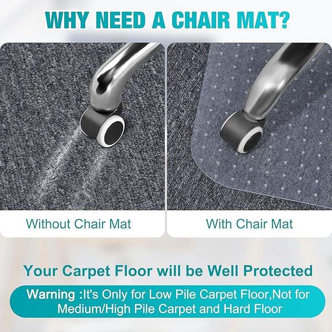 2 Pack Office Chair Mat for Carpets, 48'' x 60'' Clear Floor Mat for Carpeted Floors, Thick and Sturdy Carpet Protector with Grips, Easy Glide and Flat Without Curling
