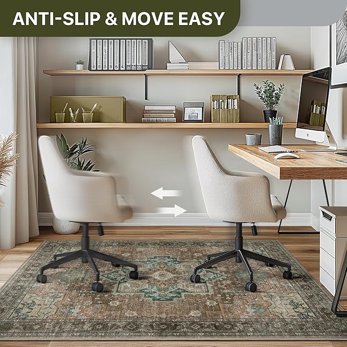 48"x60" Office Chair Mat for Hardwood Tile Floor, Under Desk Carpet Protector for Rolling Computer Chair Mat, Machine Washable Area Rug, Anti-Slip 1/5" Thick Low Pile Thin Vinyl Floor Mat, Rosewood