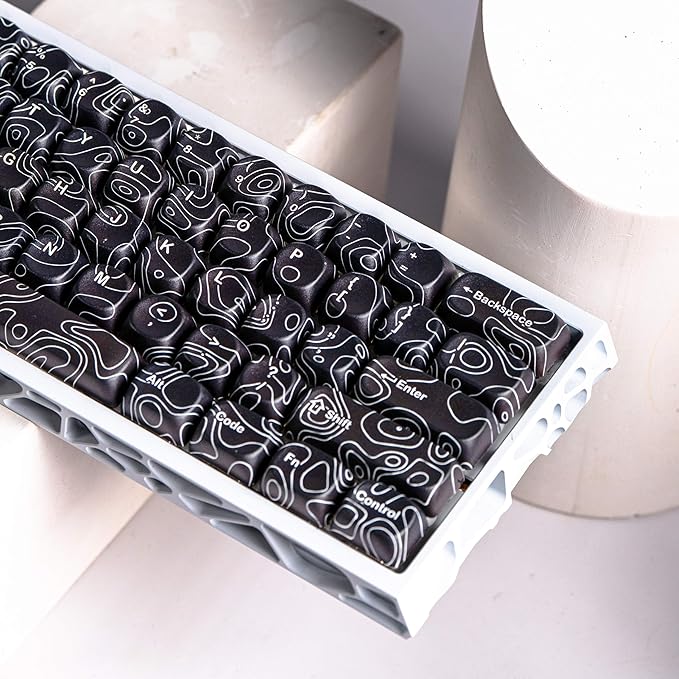 dagaladoo Black Topographic Keycaps Set,MOA Profile PBT Key caps100 Percent,Dye-Sub 129-key Custom Keyboard Keycap for 100% 75% 65% 60% TKL US Layout Mechanical Keyboard