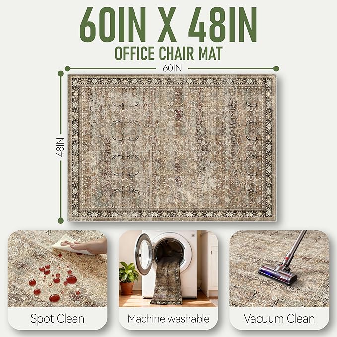 Office Chair Mat for Hardwood Floor, 48"x60" Desk Chair Mat for Home Office, Anti-Slip Under Desk Mat Rug for Rolling Chair,Floor Protector Washable Rugs for Gaming Chairs-Rust