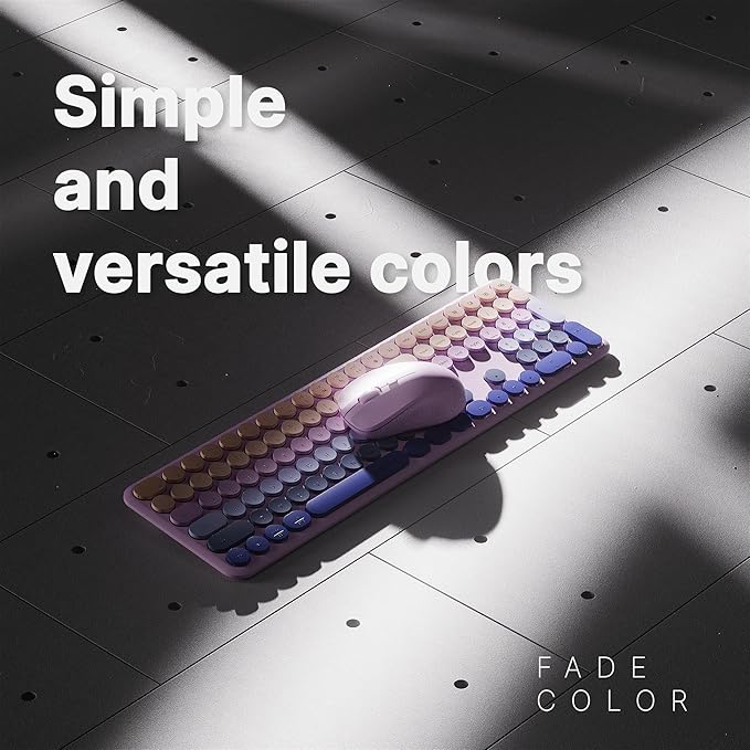 x UBOTIE Wireless Keyboard and Mouse Combo with 110 Round Keycaps, Power Switch, and Scissor-Switch Typing Feel – Ideal for Office Use(Purple Gradient)