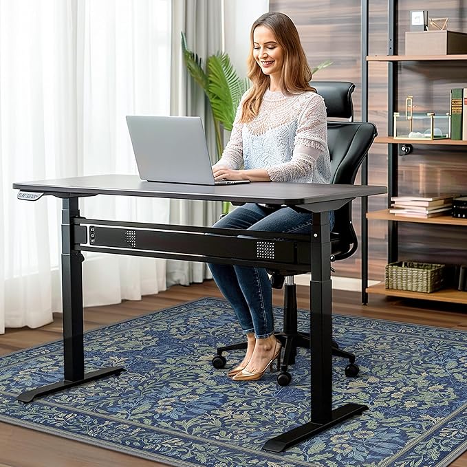 48"x60" Office Chair Mat for Hardwood Tile Floor, Under Desk Carpet Protector for Rolling Computer Chair Mat, Machine Washable Area Rug, Anti-Slip 1/5" Thick Low Pile Thin Vinyl Floor Mat, Dark Blue