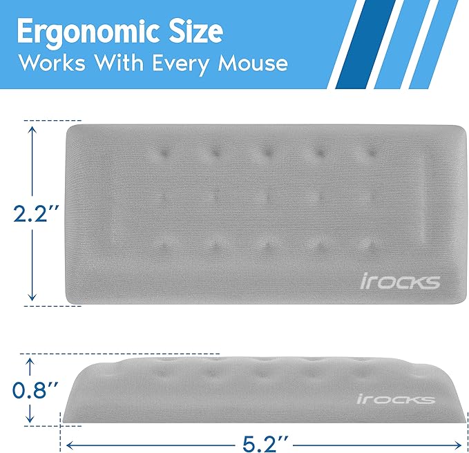 i-Rocks Memory Foam Mouse Wrist Rest - Pain-Reducing Wrist Rest for Mouse - Non-Slip Rubber Base Wrist Rest - Cooling Mouse Wrist Support for Long Hours of Work, Studying, Gaming