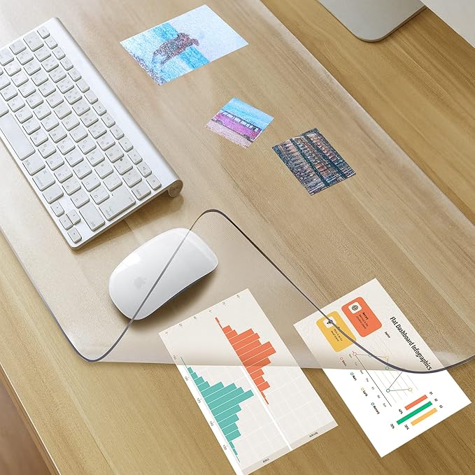 Awnour Clear Desk Mat on top of desks - 36 x 17 inches - Clear Transparent Plastic Desk Protector - Desk Writing Mat for Office and Home