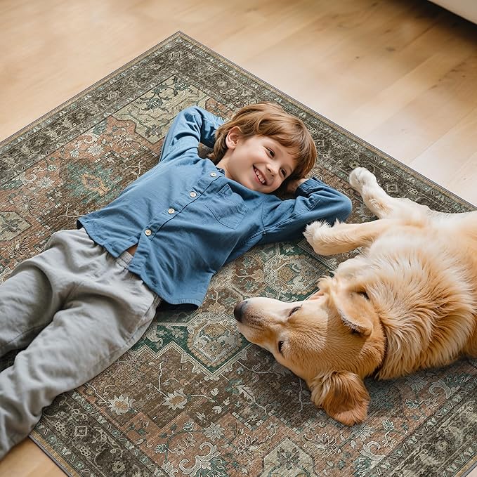 48"x60" Office Chair Mat for Hardwood Tile Floor, Under Desk Carpet Protector for Rolling Computer Chair Mat, Machine Washable Area Rug, Anti-Slip 1/5" Thick Low Pile Thin Vinyl Floor Mat, Rosewood