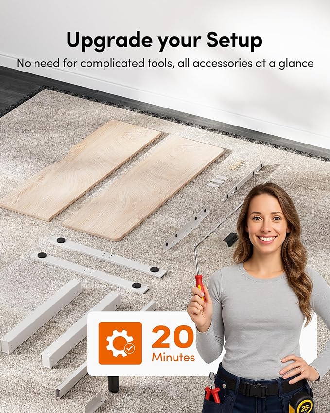 FEZIBO Standing Desk, 63×28 Inches Electric Height Adjustable, Sit Stand Up Table, Computer Office Desk with Splice Board, While Frame/Maple TOP
