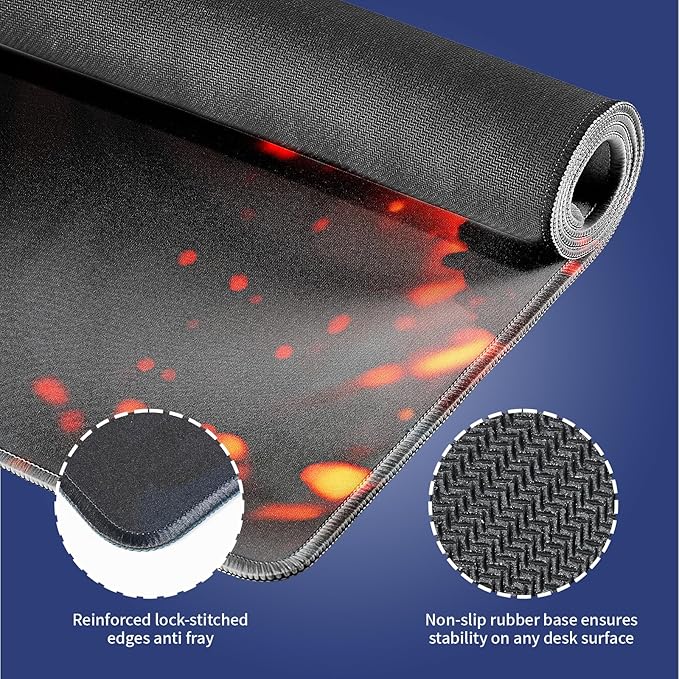 XXL Gaming Mouse Pad with Stitched Edges for PC Home & Office 31.5 x 11.8 inches - Abstract Dragon of Flames and Shadows Design, Smooth Fabric Surface Anti-Slip Rubber Base Large Desk Mat