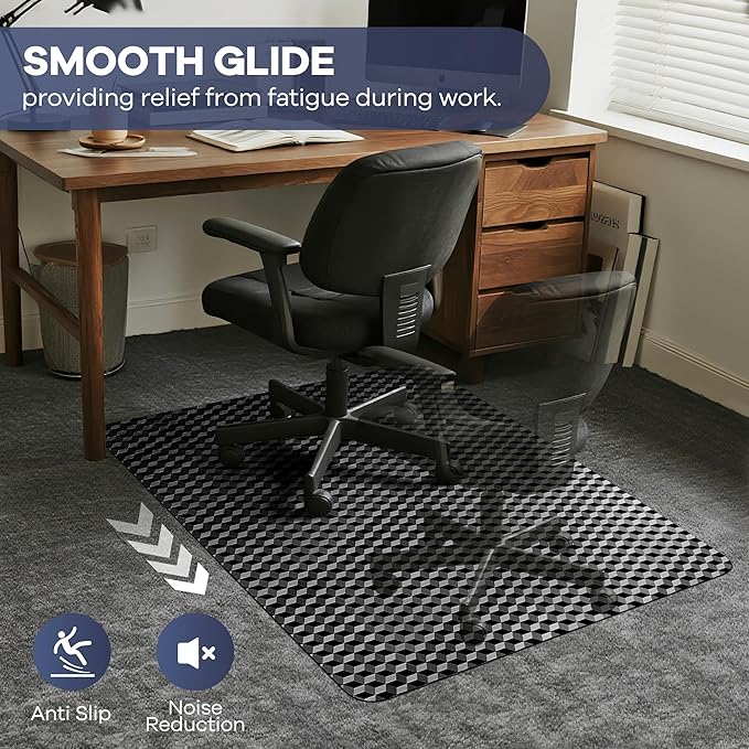 BesWin Office Chair Mat for Carpet, 48" x 36" Computer Desk Chair Mat for Low Carpeted Floors, Thick and Sturdy Carpet Protector for Rolling Chairs, Easy Glide Floor Mat for Home, Gaming (Black)