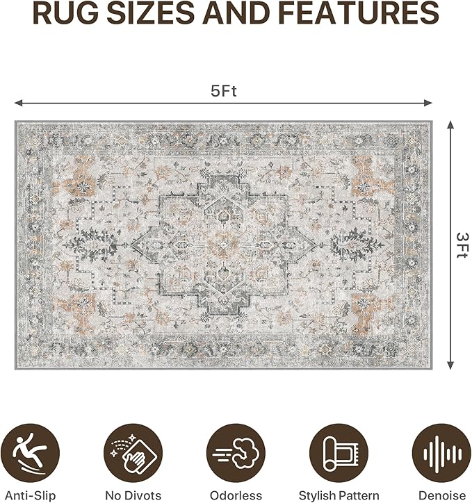 36"x60" Office Chair Mat for Hardwood Tile Floor, Under Desk Carpet Protector for Rolling Computer Chair Mat, Machine Washable Area Rug, Anti-Slip 1/5" Thick Low Pile Thin Vinyl Floor Mat, Taupe