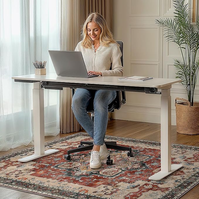 36"x60" Office Chair Mat for Hardwood Tile Floor, Under Desk Carpet Protector for Rolling Computer Chair Mat, Machine Washable Area Rug, Anti-Slip 1/5" Thick Low Pile Thin Vinyl Floor Mat, Annatto