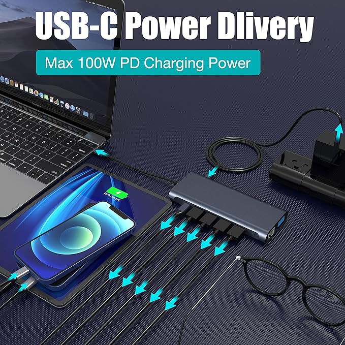 USB C Docking Station Hub (12 -in-1) with 4K 60HZ HDMI, Ethernet, VGA,Audio, USB3.0 TF/SD Dongle Docking Station Compatible for MacBook iPad Pro Dell Hp Lenovo