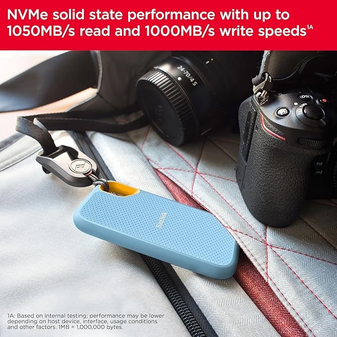 SanDisk 2TB Extreme Portable SSD - Up to 1050MB/s, USB-C, USB 3.2 Gen 2, IP65 Water and dust Resistance, Updated Firmware, Sky Blue - External Solid State Drive - SDSSDE61-2T00-G25B