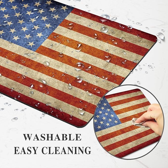 American Flag Mouse Pad Patriotic Rustic USA National Rectangular Cute Laptop Table Mousepad Desk Computer PC Medium Gaming Office Non Slip Fashion Wireless Mat Washable Travel Decor Accessory