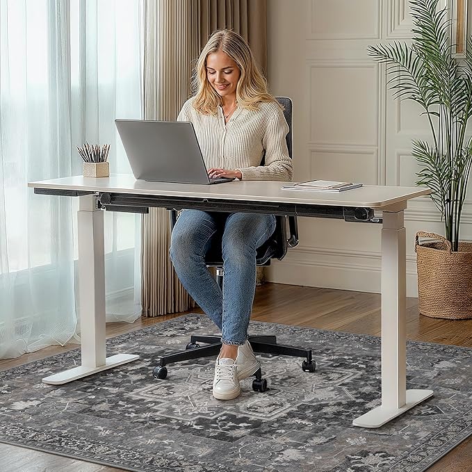 30"x48" Office Chair Mat for Hardwood Tile Floor, Under Desk Carpet Protector for Rolling Computer Chair Mat, Machine Washable Area Rug, Anti-Slip 1/5" Thick Low Pile Thin Vinyl Floor Mat, Black