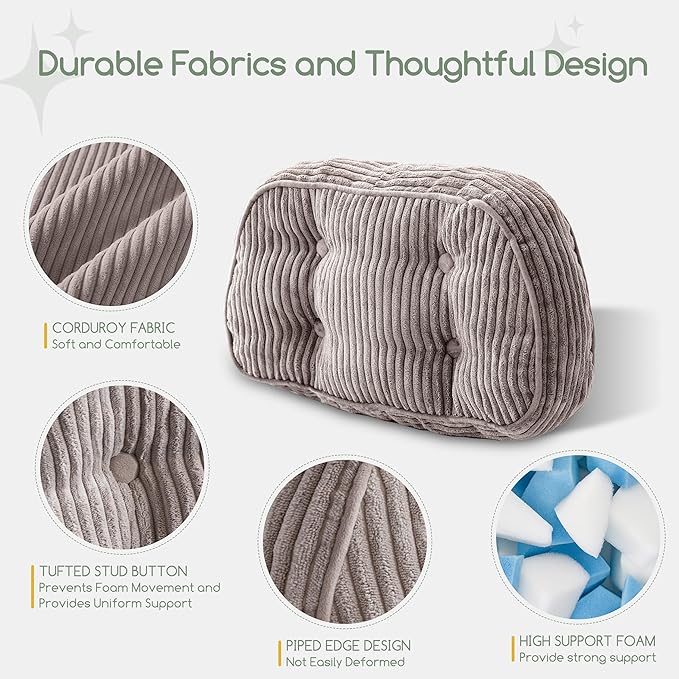 HIGOGOGO Lumbar Support Pillow for Recliner Chair/Accent Chair/Couch/Office Chair, Tufted Corduroy Back Support Cushion for Elderly, Recliner Cushions for Back Rest, Pain Relief, Reading, Grey