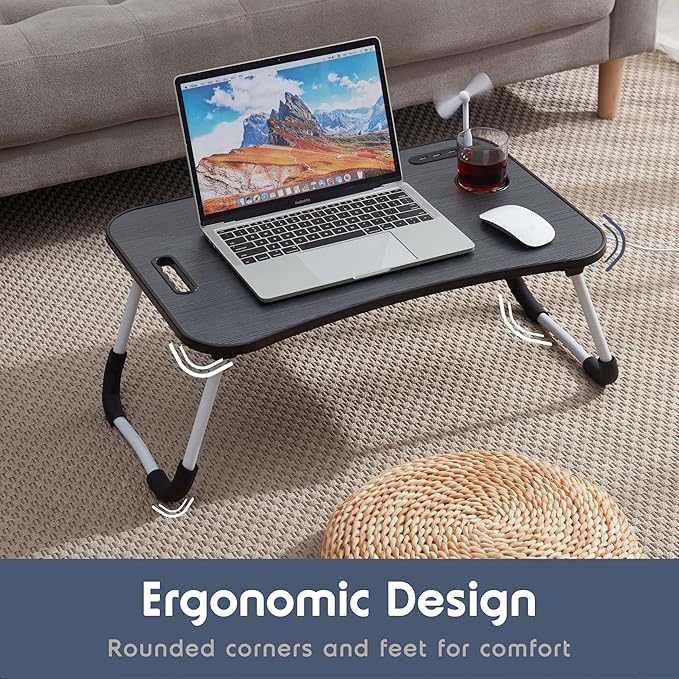 Nestl Foldable Lap Desk - Portable Laptop Stand for Bed, Couch, Work, Reading & Writing, Lap Table with USB Ports, Large Laptop Tray, Black