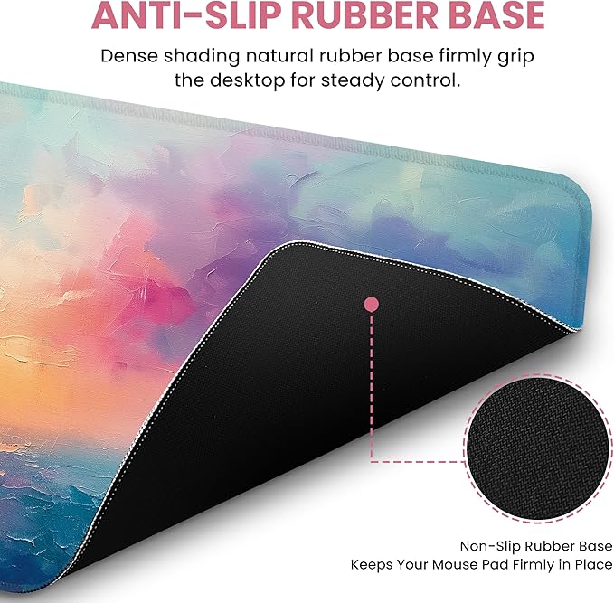 Large Mouse Pad for Desktop, Cute Desk Mat Pad Protector for Work & Gaming, Aesthetic Pretty Anti-Slip Laptop Blotter Cover for Office School Home Supplies, Sunset, 35.4" x 15.7"