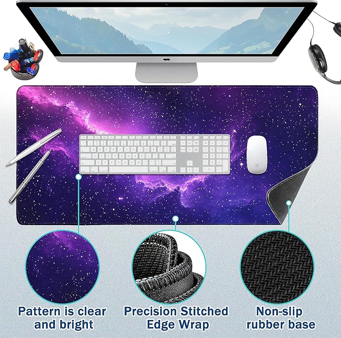 Mouse Pad Gaming - Desk Mat for Keyboard and Mouse - Galaxy Space Large Mouse Pads for Desk, Desks Pad(35.4" X 15.7") with Non-Slip Base, Galaxy Nebula Gaming Mousepad for Game, Office and Home