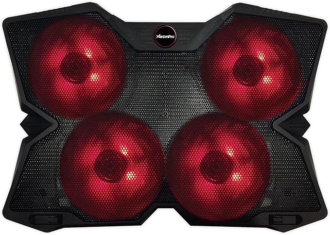 Portable Metal Mesh Laptop Cooler Cooling Pad, 4 Quiet Fans w/Red LED Light, Adjustable Height, Up to 17" Inch Notebook, 2 USB Interface w/Speed Control Switch, Non-Slip - Black (11148)