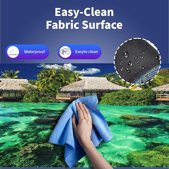 XXL Gaming Mouse Pad with Stitched Edges - Tropical Paradise Overwater Bungalows with Clear Coral Reefs Summer Vacation, Smooth Surface Anti-Slip Base Large Desk Mat for Mice & Keyboard