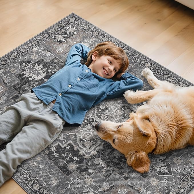 48"x72" Office Chair Mat for Hardwood Tile Floor, Under Desk Carpet Protector for Rolling Computer Chair Mat, Machine Washable Area Rug, Anti-Slip 1/5" Thick Low Pile Thin Vinyl Floor Mat, Black