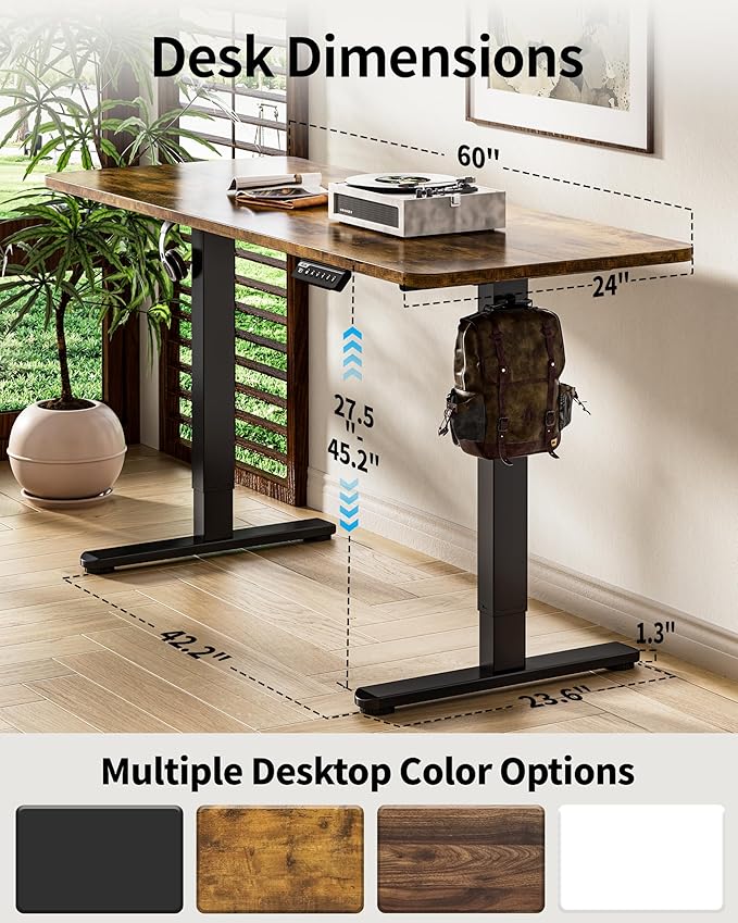 BIZUM Electric Standing Desk 60 x 24 Inch Computer Desk-Gaming Desk Rustic Brown Home Office Desks Height Adjustable Memory Stand Up Computer Workstation